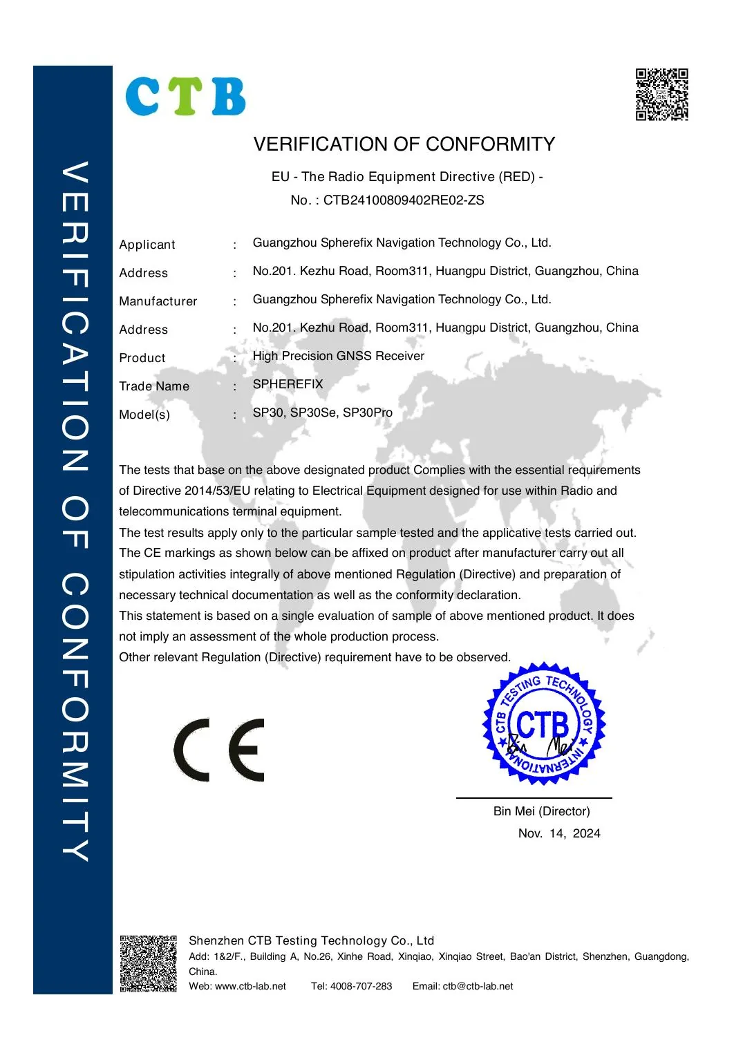 Spherefix SP30 CE RED certificate